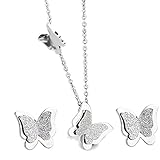 Kim Johanson Damen Schmuckset *Schmetterling* aus Edelstahl in Silber Halskette mit Anhänger & Ohrringe inkl. Schmuckbeute