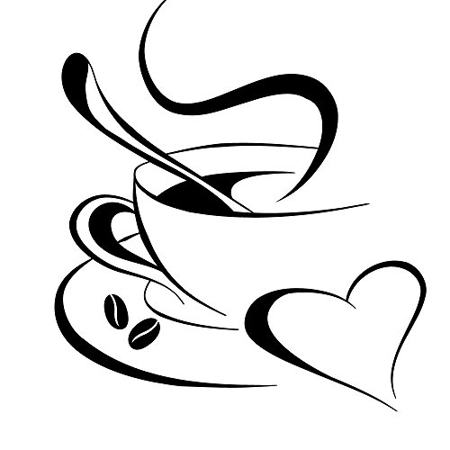 Grandora Wandtattoo Kaffetasse Herz I schwarz (BxH) 10 x 12 cm I Kaffee Tasse Bohnen selbstklebend Küche Aufkleber Wandaufkleber Wandsticker W3040