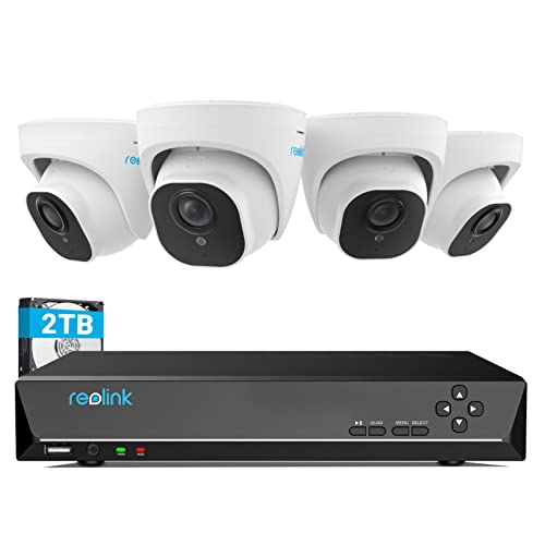 Reolink 4K Überwachungskamera Aussen Set, 8CH Videoüberwachung mit 4X 8MP PoE IP Kamera und 2TB HDD NVR für 24/7 Aufnahme Innen Outdoor, Personenerkennung und Fahrzeugerkennung, IP66, RLK8-800D4-A