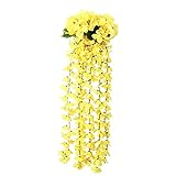 FNKDOR Balkonregal Korb künstliche Gouache hängende Wand Blume Hänge Wende Blumen Veilchen Kunstblumen (A-Yellow, One Size)