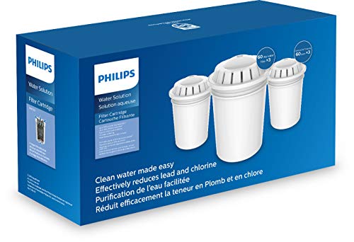 Philips Aqua Solutions Ersatz-Filterkartuschen, 3er-Set, AWP201, für diverse Philips Wasserfilter-Karaffen, gegen Kalk, Blei, Chlor, Mikro-Plastik