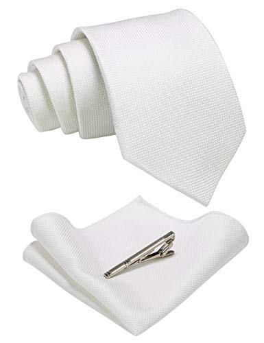 JEMYGINS Krawatte Herren Klassische Baumwoll Karierte Mehrfarbige Weiß Inklusive Einstecktuch Krawattenklammer Set