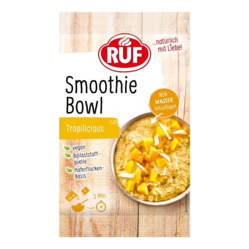 RUF Smoothie Bowl Tropilicious, Frühstücks-Snack auf Haferflocken-Basis mit Mango & Maracuja, einfache & schnelle Zubereitung, vegan, 1 x 50g Beutel