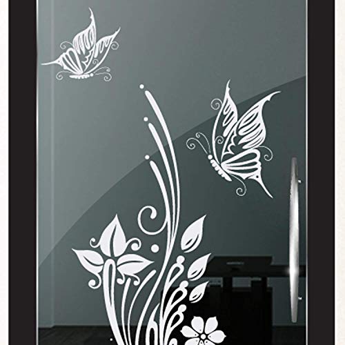 DD Dotzler Design Fensterfolie Milchglasfolie Blumen Schmetterlinge selbstklebend geeignet für Fenster Glastür mit Motiv Fenstertattoo Aufkleber 2111-2