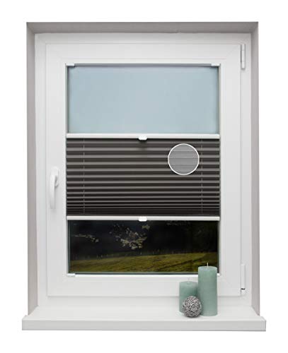 Plissee auf Maß Thermo für alle Fenster Montage in der Glasleiste Blickdicht mit Spannschuh Sonnenschutzrollo Dunkelgrau Breite: 51-60 cm, Höhe: 40-100 cm