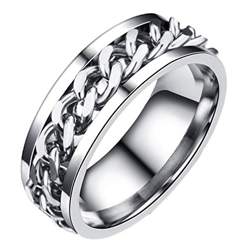 Generic Edelstahl Zappeln Ring Drehbare Kette Ring Kühlen Spinner Ring für Männer Jungen (Stahlfarbe Mit Box Größe 9)