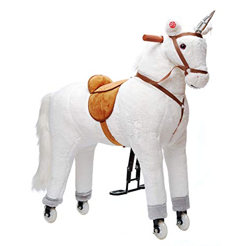 Pink Papaya XXL Reitpferd auf Rollen Einhorn Estrella, 90cm Spielpferd, fahrendes Schaukelpferd bis 100kg belastbar, Spielzeug Plüsch Pferd zum Drauf sitzen mit Sounds