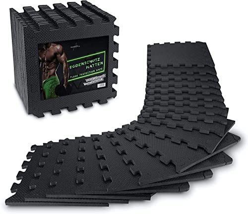 AthleticPro Bodenschutzmatte Fitness [31x31cm] - 18 extra Dicke Bodenmatten [20% mehr Schutz] - rutschfeste Schutzmatten für Fitnessraum&Fitnessgerät
