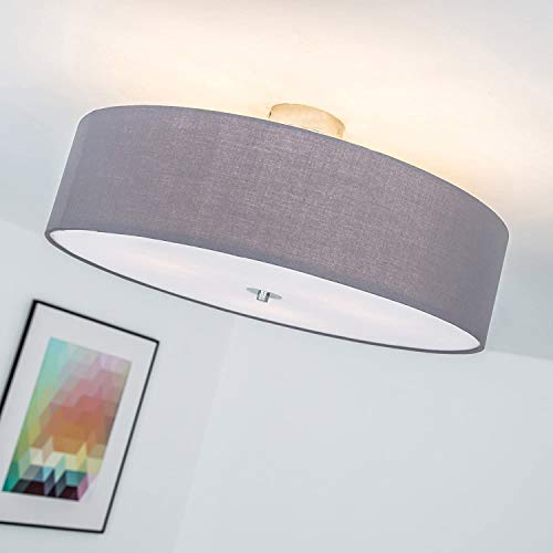 Lightbox moderne Deckenlampe - Deckenleuchte mit dekorativem Stoffschirm - Metall/Textil Grau - 60cm Durchmesser