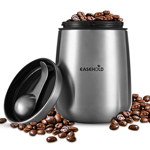 Easehold Kaffeedose aus Edelstahl mit Magnet Löffel Luftdicht, Vorratsdose für Kaffeebohnen oder Kaffeepulver, Tee, Nüsse, Kakao perfekt aufzubewahren silberne Kaffeebehälter 500g