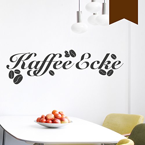 WANDKINGS Wandtattoo - Kaffee Ecke mit Kaffeebohnen - 50 x 15 cm - Braun - Wähle aus 5 Größen & 35 Farben