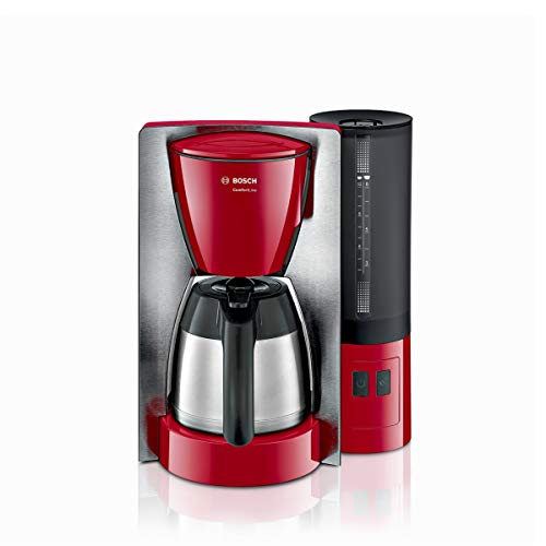 Bosch Filterkaffeemaschine ComfortLine TKA6A684, Aroma+, Edelstahl-Thermokanne 1 L, für 8-12 Tassen, abnehmbarer Wassertank, Tropfstopp, schwenkbarer Filterträger, Kabelstaufach, 1200 W, rot