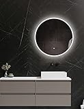 ApeJoy® runder Badspiegel ø60cm mit Beleuchtung, LED Wandspiegel mit Touch-Schalter, Lichtspiegel Warm- Kaltweiß von 3000k bis 6500K, IP44 (Runde 60cm) AJ01