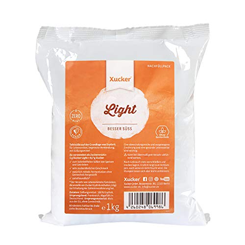 Xucker Light Erythrit kalorienfreier Zuckerersatz - Vegane & zahnfreundliche Zucker Alternative zum Kochen & Backen I Erythrit ohne Stevia I Natürliche Süße zuckerfrei (1kg)