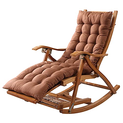 XEWNEGTZI Klappbarer Balkon-Liegestuhl, Einstellbarer Bambus-Schaukelstuhl, tragbare Außenunlieger im Freien, Mit brauner Baumwollkissen und ausziehbarer Fußstütze, unterstützen Sie 180kg