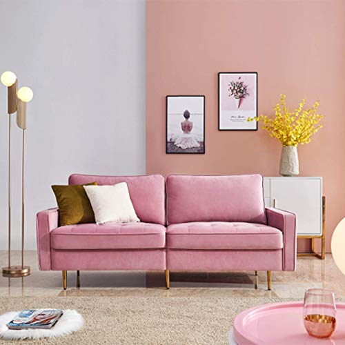 Blanketswarm Modernes Sofa Schlafsofa mit 2 Kissen,Samtstoff Couch Ecksofa Eckcouch 2er-180x80x80cm