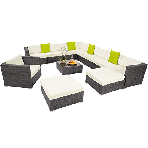 TecTake 800919 XXL Poly Rattan Lounge, Aluminium Sitzgruppe mit Sofa, Sessel und Tisch, variabel aufstellbar, Möbel Set für Garten, Terrasse und Balkon (Grau | Nr. 403840)