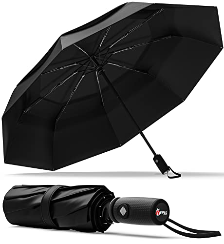 Repel Umbrella sturmfester Regenschirm – kompakter, leichter, automatischer, starker – windresistent, kleiner faltbarer Taschenschirm für Männer und Frauen – Schwarz