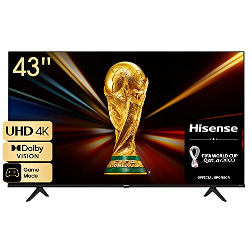 Hisense 43A6GG 108cm (43 Zoll) Fernseher, 4K UHD, Smart TV, HDR, Dolby Vision, Triple Tuner DVB-C/S/ S2/ T/ T2, Frameless, WiFi, Bluetooth, Alexa Built-In, DTS Virtual X, Hotel Mode, Schwarz [2022 ]