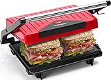 Aigostar Kontaktgrill für Sandwiches, Steak auch als Panini Grill, Antihaftbeschichteter Grill toaster für fettfreies Grillen, BPA-frei, 750W, Retro-Rot