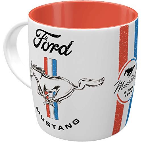 Nostalgic-Art Retro Kaffee-Becher, Ford Mustang – Logo – Geschenk-Idee für Auto Zubehör Fans, Lustige große Keramik-Tasse mit Spruch, Vintage, 330 ml, 1 Stück (1er Pack)