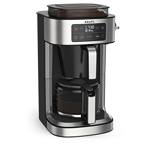 Krups KM760D Aroma Partner Filterkaffeemaschine | herausnehmbare, luftdichte Kaffee-Vorratsbox | präzise Kaffee-Portionierung mit Dosierhebel | für 2-10 Tassen | 1,25 Liter Kapazität | schwarz/silber