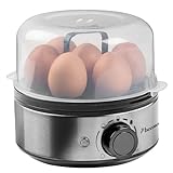 Bestron Eierkocher für 7 Eier, mit akustischen Signalton & Trockenlaufschutz, stufenlose Härtegradeinstellung für drei Stufen, inkl. Messbecher & Eierstecher, Farbe: Silber