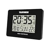 TELEFUNKEN FUD-40 DCF LCD-Funkwecker digital mit Thermometer/Temperaturanzeige und Kalender autom. Zeitumstellung (schwarz)