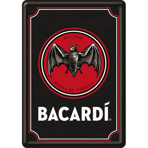 Nostalgic-Art, Retro Grußkarte, Bacardi – Logo Black – Geschenk-Idee für Rum-Fans, Blechpostkarte, Mini-Blechschild im Vintage-Design, 10 x 14 cm