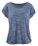 TrendiMax Damen T-Shirt Kurzarm Sommer Shirt Lose Strech Bluse Tops Causal Oberteil Basic Tee, Blau Meliert, L