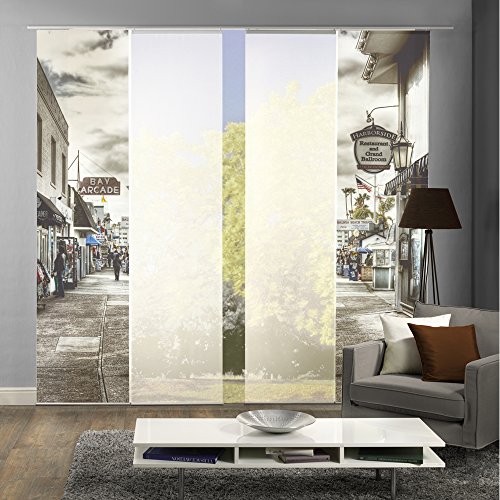 4er-Set Flächenvorhang | BALLROOM | Höhe 245 cm | 2x Deko bedruckt / 2x uni weiss transparent