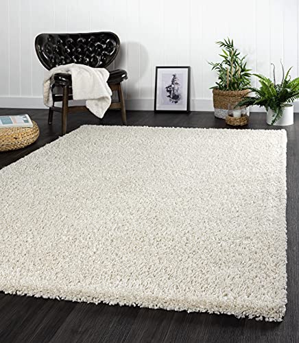 the carpet Port Moderner Hochflor Shaggy Wohnzimmer Teppich Soft Garn Einfarbig Creme Größe: 120x160 cm