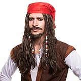 Piraten Piratin Seeräuber Perücke (Piratenperücke) mit Perlen und roten Bandana für das perfekte Piratenkostüm zum Fasching und Karneval…