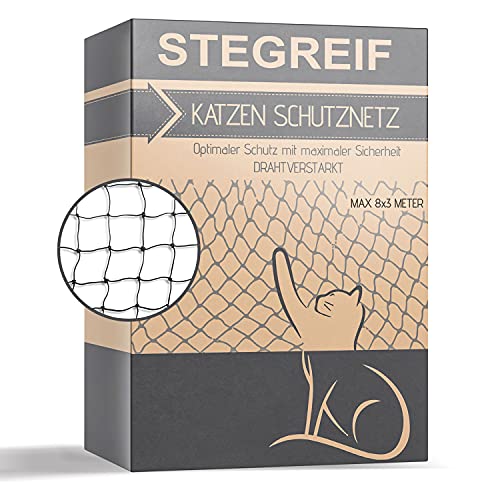 STEGREIF Katzennetz DRAHTVERSTÄRKT Schutz Netz aus HDPE Schwarz 8x3