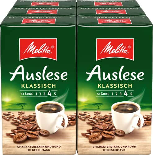 Melitta Gemahlener Röstkaffee, Filterkaffee, kräftig mit rundem Aroma, Stärke 4, Auslese Klassisch, 6er Pack (6 x 500 g)