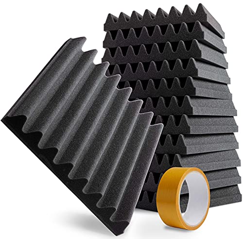 Freequenzy Akustikschaumstoff 30x30x5cm, 12 Stk. - Erstklassiger Schallschutz - Schallschutzmatte acoustic foam selbstklebend für Wand - Akkustikschaumstoffmatten