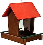 dobar® 91108FSCe Vogelfutterstation Holz hängend - Vogelfutterspender Holz mit Futtersilo - Vogelhaus kleine zum Hängen - Vogelfutterhaus für Ganzjahresfütterung - 16 x 21 x 20 cm - Rot/Grün/Braun