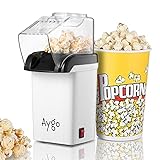 Aygo Popcornmaschine, Popcorn Machine Heißluft, ohne Fett/Öl - Kompaktes Design, Retro Popcorn Maker Popkorn-Automat für Heim-Kino Zuhause, auch für unterwegs geeignet, Weiß, 1200 W