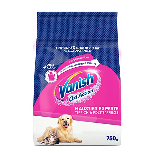 Vanish Haustier-Experte Teppich- und Polsterreiniger – 1 x 750 g – Pulver zur Pflege verschiedener Textilien und Polster, ideal für Großflächen – Gegen Schmutz, Tierhaare und Geruch nach Urin
