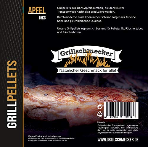 Grillschmecker Grillpellets Apfel - Holzpellets aus 100% Apfelholz für Pelletsgrill, Räucherboxen und Smoker - 15 kg Sack