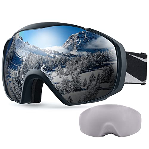 OutdoorMaster Unisex Premium Skibrille mit Schutzhülle, Snowboardbrille für Brillenträger, 100% UV-Schutz Schneebrille, Antibeschlag Skibrille für Damen Herren Jungen und Mädchen