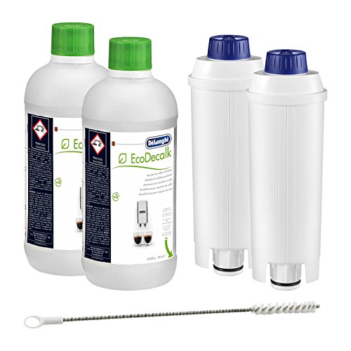 DeLonghi, 2x EcoDecalk Entkalker + 2x Wasserfilter DLS C002 + 1x DeLonghi Reinigungsbürste (Rohrreinigung)