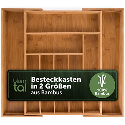 Blumtal Besteckkasten Schublade aus Bambus - größenverstellbarer Schubladen-Einsatz, bis zu 9 Fächer (Groß - 9 Fächer)