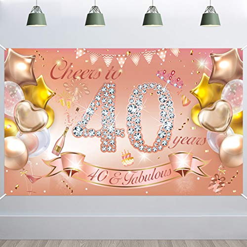 HOWAF 40. Geburtstag Banner für Frau 40. Geburtstag Dekoration Rose Gold, Stoff Plakat für 40. Geburtstag Hintergrund Deko Photo Booth für 40. Geburtstag Garten Tisch Mauer Deko
