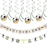 AhfuLife Fußball WM 2022 Party Deko Set - 1 Stück Deutschland Flaggenkette, 1 Stück WM Girlande Banner und 8 Stück Fußball Hängende Wirbel für Sportvereine Geburtstag Party (Deutschland Stil)