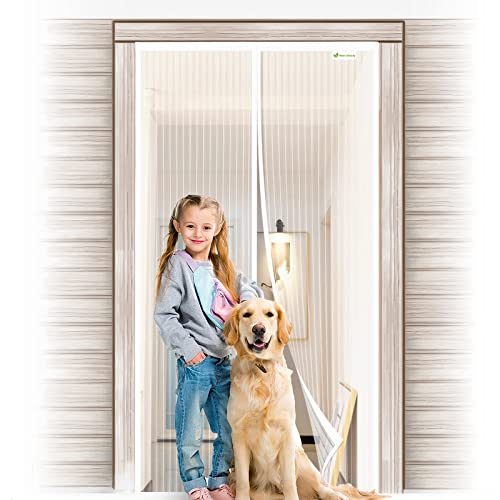 Fliegengitter Tür 90x230cm, Hohe Qualität Fliegengitter Balkontür Weiß Magnet, Insektenschutz für Einfache Montage Ohne Bohren