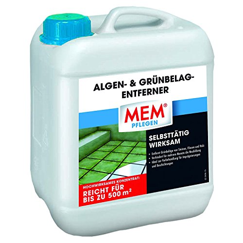 MEM Algen- und Grünbelag-Entferner, Hochwirksames Reinigungskonzentrat, Für verschiedene Untergründe, Einfache Anwendung, Lösemittelfrei, 5 l, Farblos