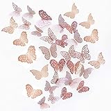 JUN-H 36 Stücke 3D Schmetterling Dekorationen Schmetterling Aufkleber DIY Wandkunst Aufkleber Schlafzimmer Baby Dekor Abziehbilder Abnehmbare Dekorative Papier Wandbilder (Rose Rot)