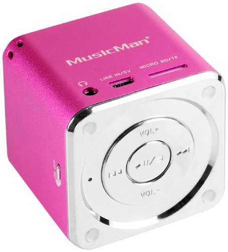 MusicMan Mini Soundstation (MP3 Player, Stereo Lautsprecher, Line In Funktion, SD/microSD Kartenslot) pink