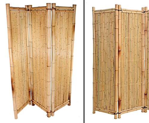Raumteiler aus gelben Bambus, 180 x 180cm 3teilig - Raumtrenner Paravent mobiler Sichtschutz